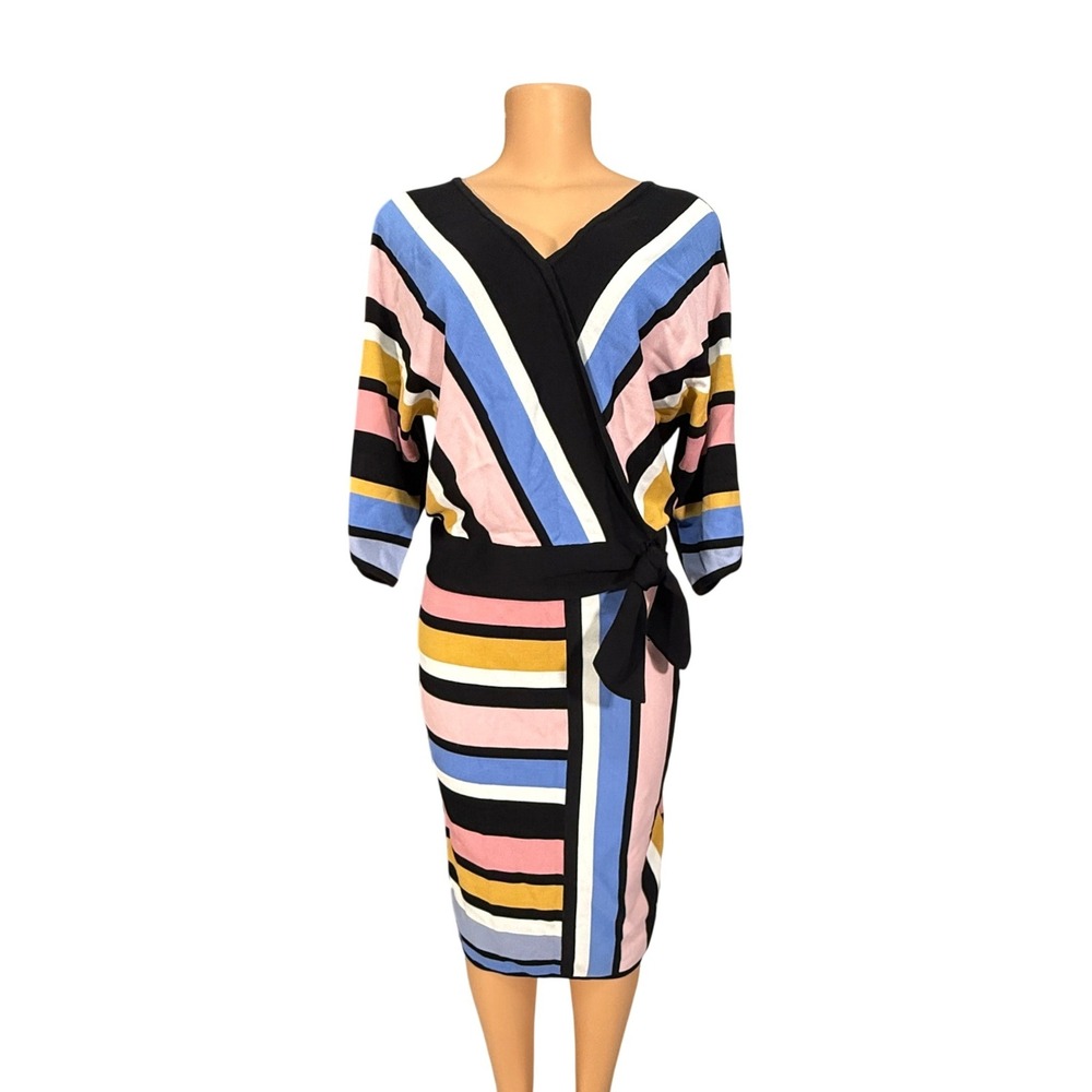 7th Avenue Design Studio New York Company Wrap Dress‎ Striped Knit Midi Size M